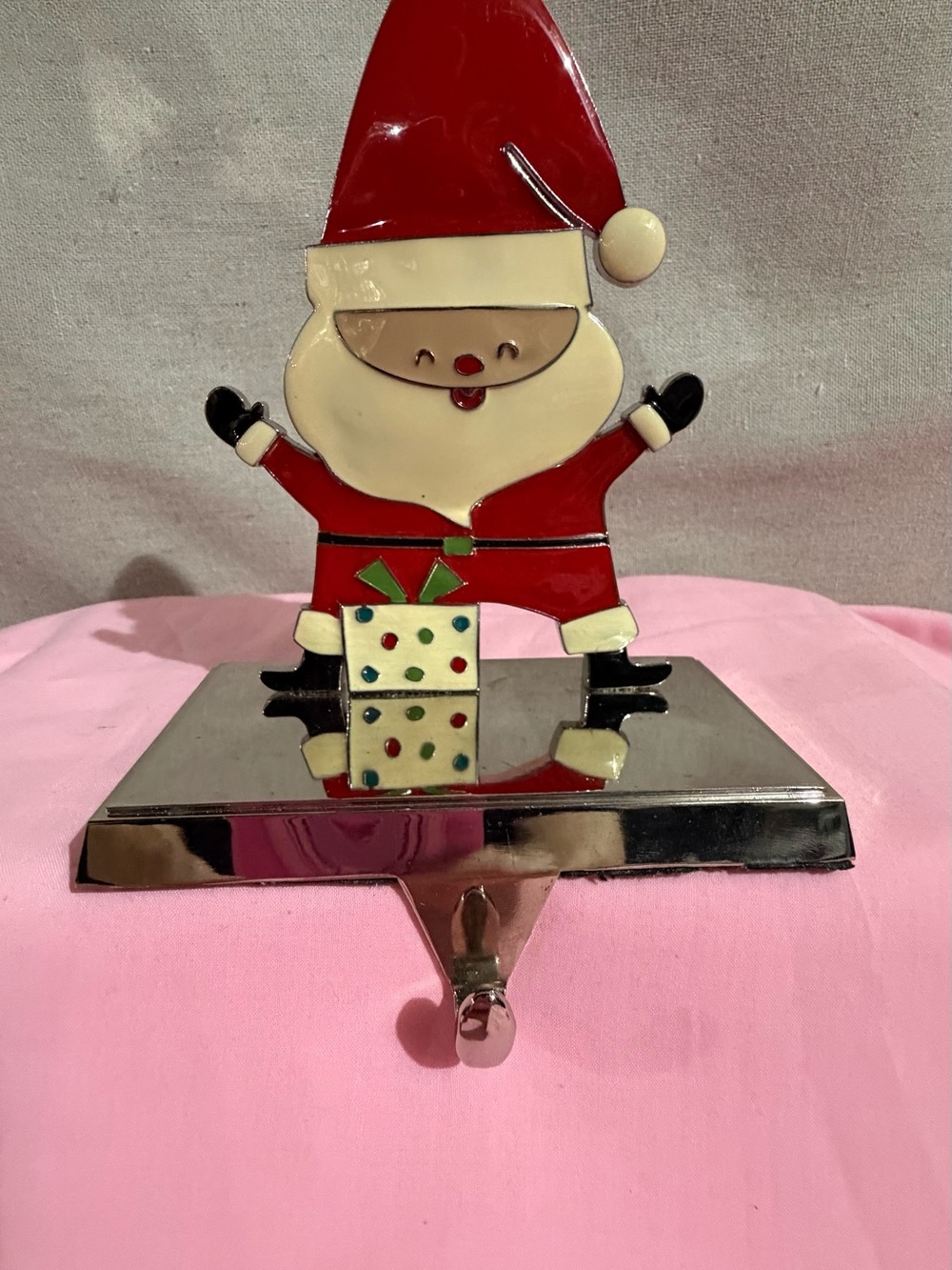 Red and Cream Santa Stocking Hanger - Holiday Decor